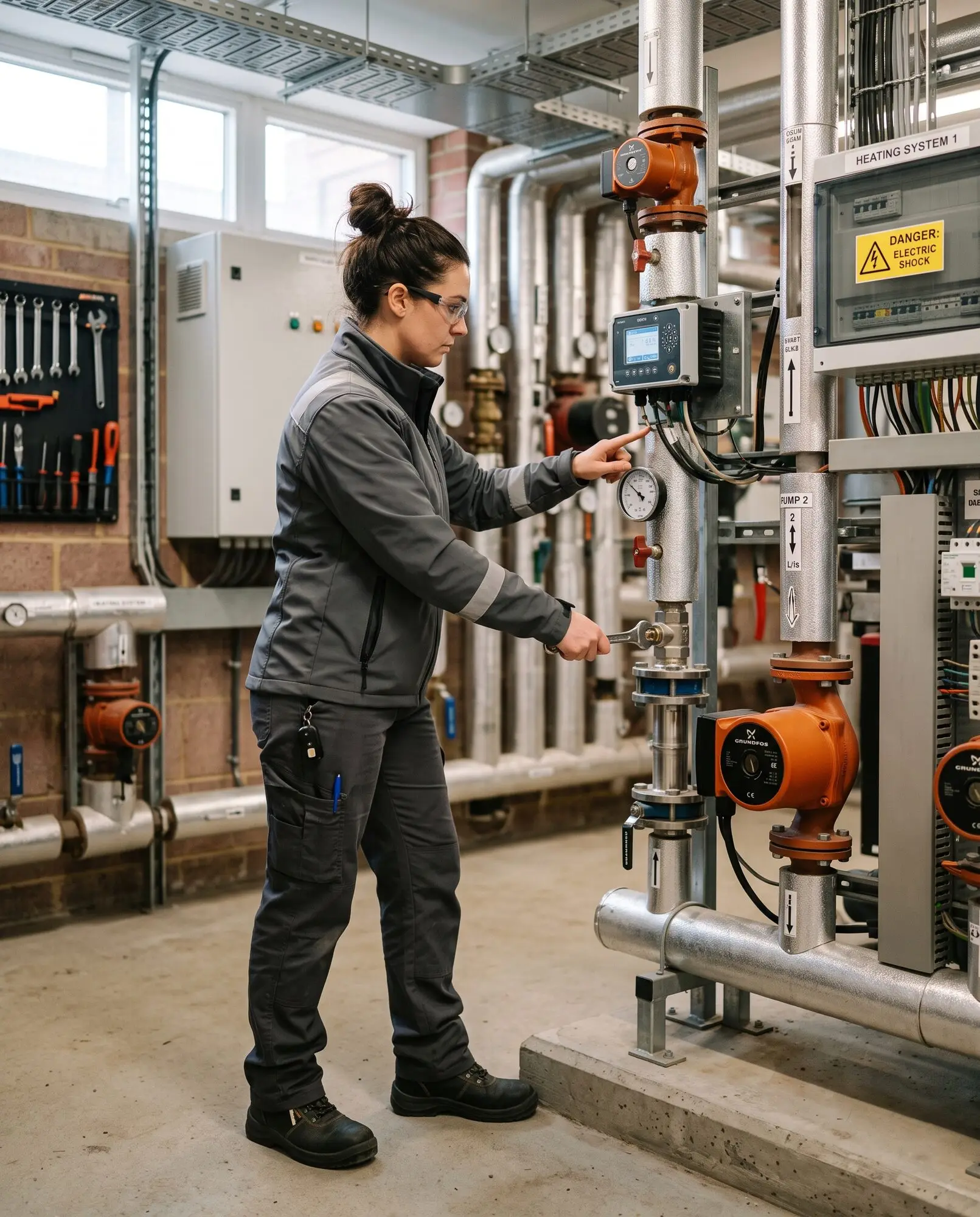 Facilities engineer inspecting building plant on site
